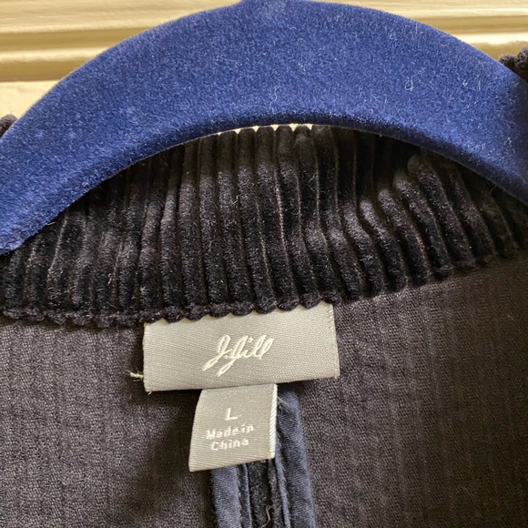 J Jill Tuxedo Collar Wide Wale Corduroy Jacket w/Velvet Trim, Back Belt Black L - Picture 3 of 6